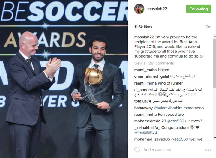 محمد صلاح: فخور بلقب أفضل لاعب عربى 