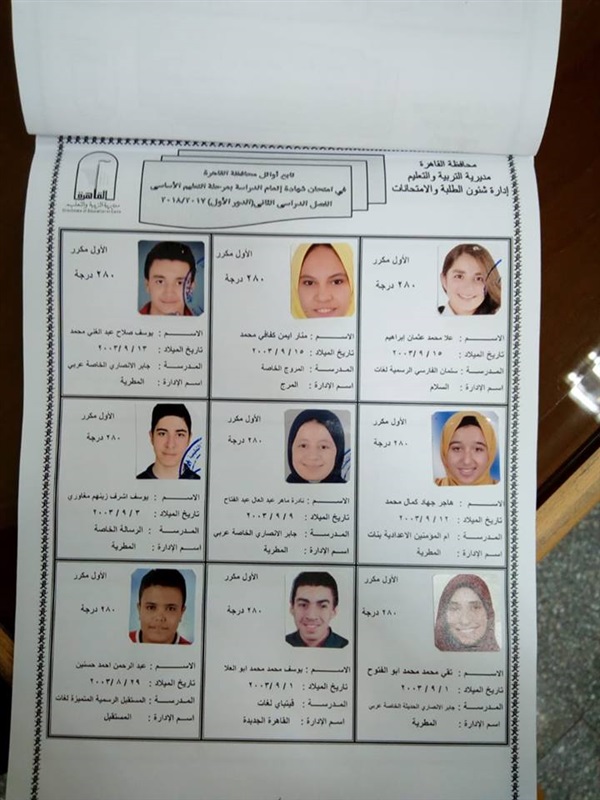 البنات تتفوق على البنين فى إعداية القاهرة والمدارس الخاصة في المقدمة       