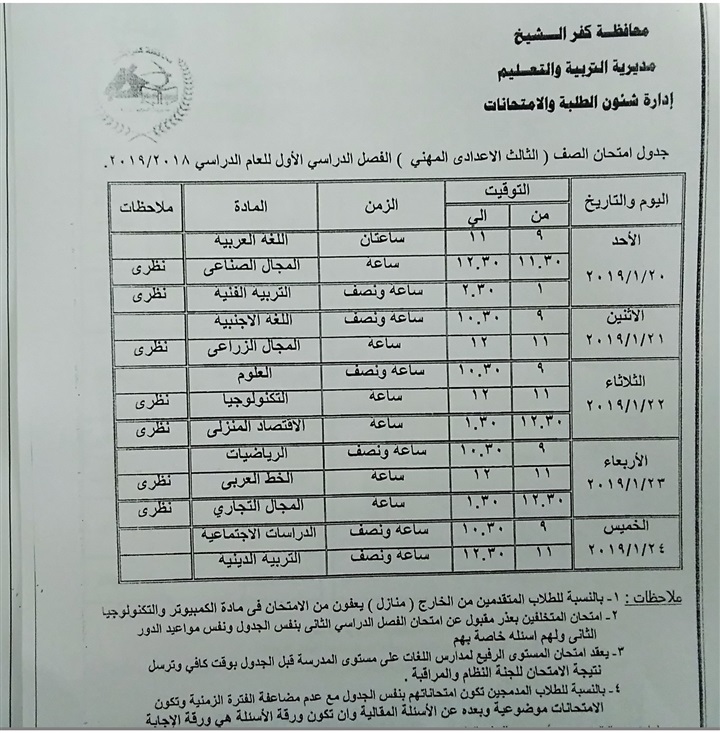 "تعليم كفر الشيخ":52247 طالبًا يؤدون امتحانات الإعدادية 20 يناير الجاري