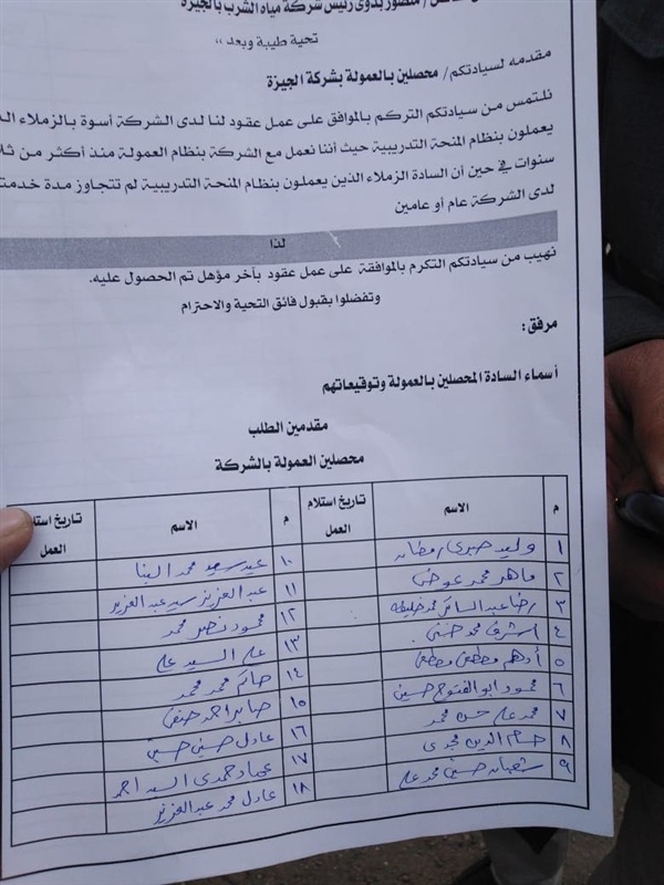 بالصور.. اعتصام العاملين بشركة مياه الصف وأطفيح أمام مكتب رئيس الشركة بالجيزة