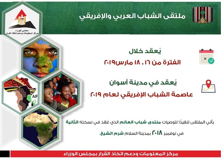 " مركز معلومات الوزراء" ينشر انفرجراف عن ملتقى الشباب العربى والإفريقى بأسوان