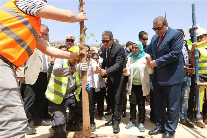 الاحتفال بمرور 100 عام على تاسيس منظمة العمل الدولي بزرع 100 شجرة بالمتحف المصري الكبير