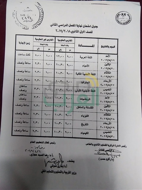 بالمواعيد.. ننشر جداول امتحانات نهاية العام لصفوف النقل والشهادة الإعدادية بكفر الشيخ