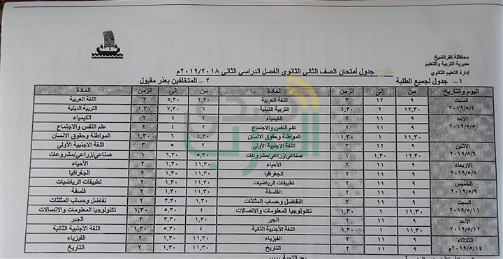 بالمواعيد.. ننشر جداول امتحانات نهاية العام لصفوف النقل والشهادة الإعدادية بكفر الشيخ