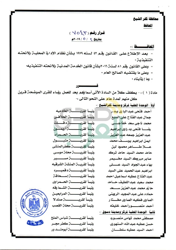 بالفيديو والصور.. ننشر بالأسماء أكبر حركة تنقلات لـ 98 رئيس قرية بكفر الشيخ بالفيديو والصور.. ننشر بالأسماء أكبر حركة تنقلات لـ 98 رئيس قرية بكفر الشيخ