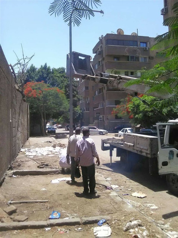 صيانة الأعمدة الكهربائية لرفع كفاءة الإنارة بحي العجوزة