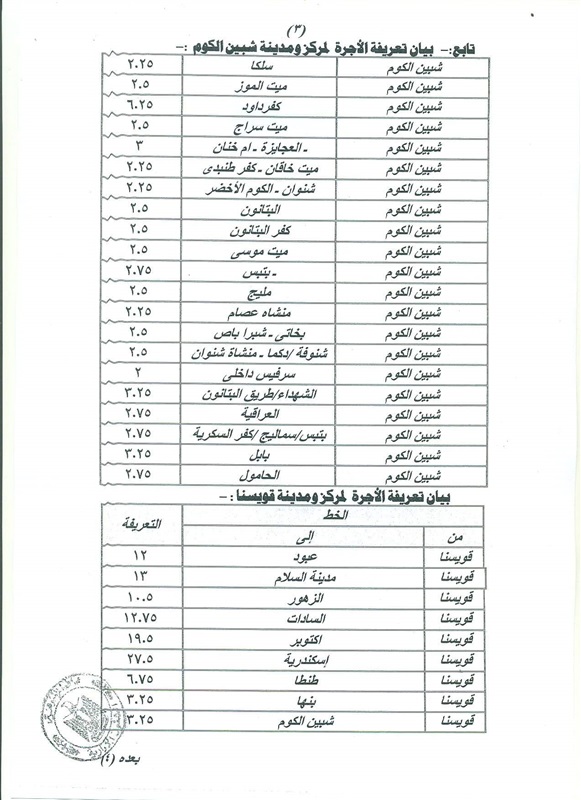 محافـظ المنوفية يعتمد تعريفة الركوب الجديدة بالمحافظة