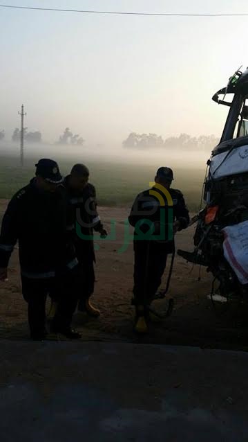 بالصور..مصرع وإصابة 6 أشخاص فى حادث تصادم سيارتين بالقليوبية