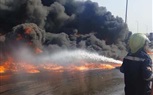 35 سيارة إطفاء تحاول السيطره علي حريق ماسورة مواد بترولية بطريق الإسماعيلية