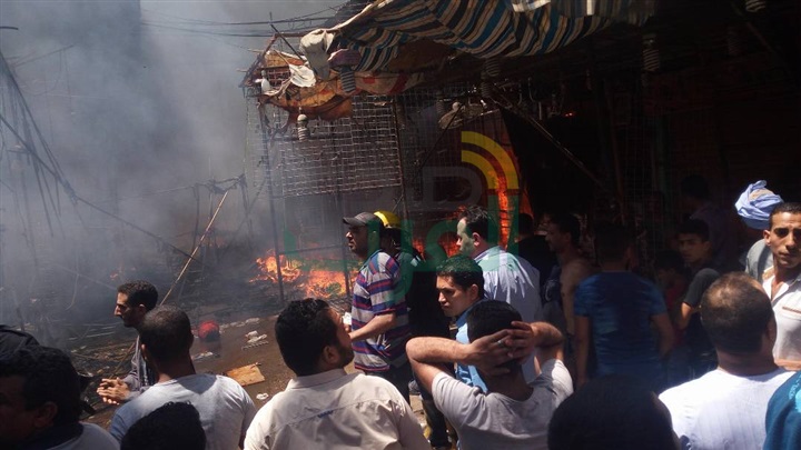 حريق هائل يلتهم 26 كشك ومحل ونقطة شرطة بإميابة 