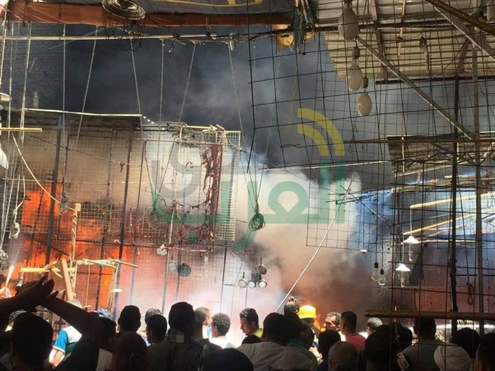 حريق هائل يلتهم 26 كشك ومحل ونقطة شرطة بإميابة 