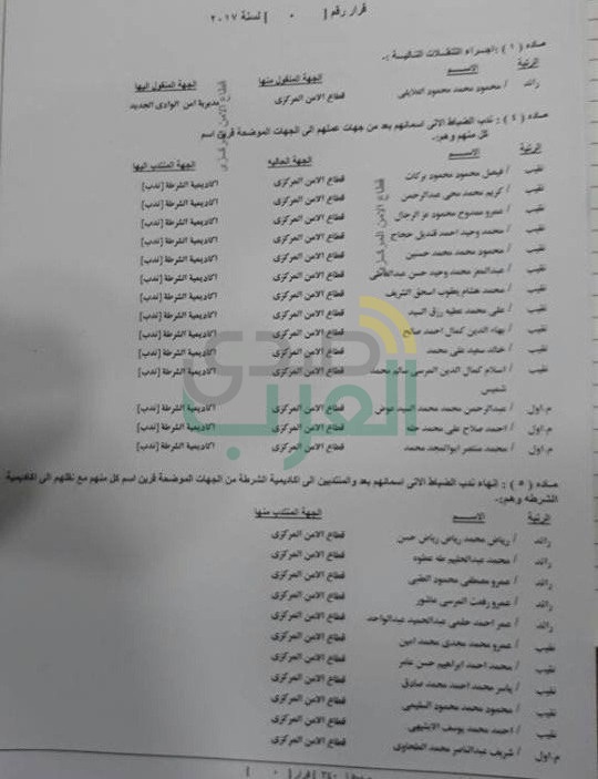 ننشر بالأسماء حركة التنقلات بقطاعي الأمن المركزي وقوات الأمن