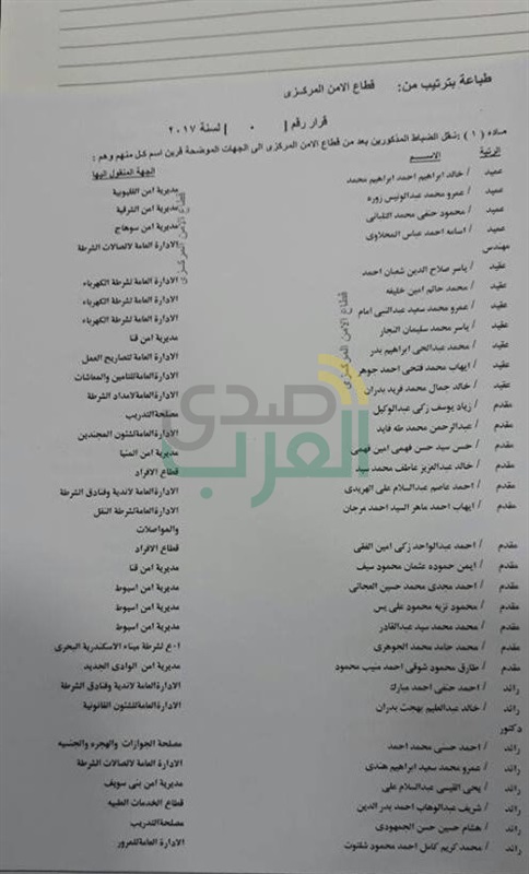 ننشر بالأسماء حركة التنقلات بقطاعي الأمن المركزي وقوات الأمن