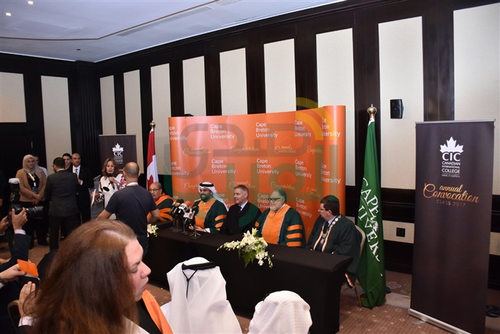 بالصور..  وقائع المؤتمر الصحفي لمنح يحيى الفخراني وحسين الجسمي الدكتوراه الفخرية من الـ cic