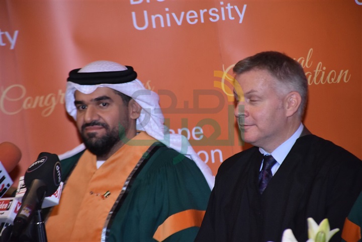 بالصور..  وقائع المؤتمر الصحفي لمنح يحيى الفخراني وحسين الجسمي الدكتوراه الفخرية من الـ cic