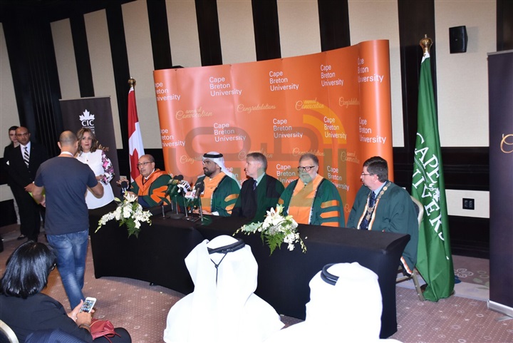 بالصور..  وقائع المؤتمر الصحفي لمنح يحيى الفخراني وحسين الجسمي الدكتوراه الفخرية من الـ cic