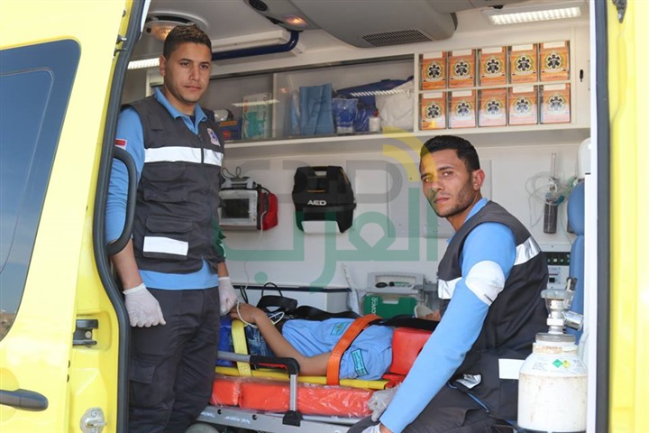 بالفيديو والصور.. تجربة محاكاة حية لإجلاء مصابين في حادث حريق بمشروع " صقر 25 " بكفر الشيخ