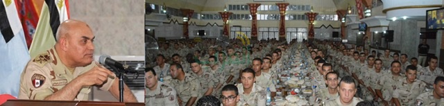 الفريق أول صدقي صبحي يتناول الإفطار مع مقاتلي القوات البحرية والجيش الثاني الميداني   