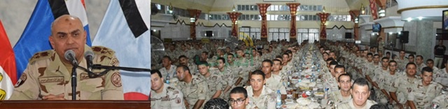 الفريق أول صدقي صبحي يتناول الإفطار مع مقاتلي القوات البحرية والجيش الثاني الميداني   