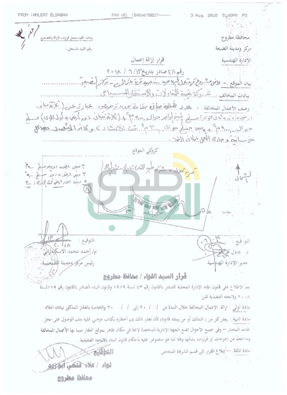 محافظة مطروح ترد "بالمستندات" على ما أثير حول  قرار الازالة رقم "٢٨" لسنة "٢٠١٨"