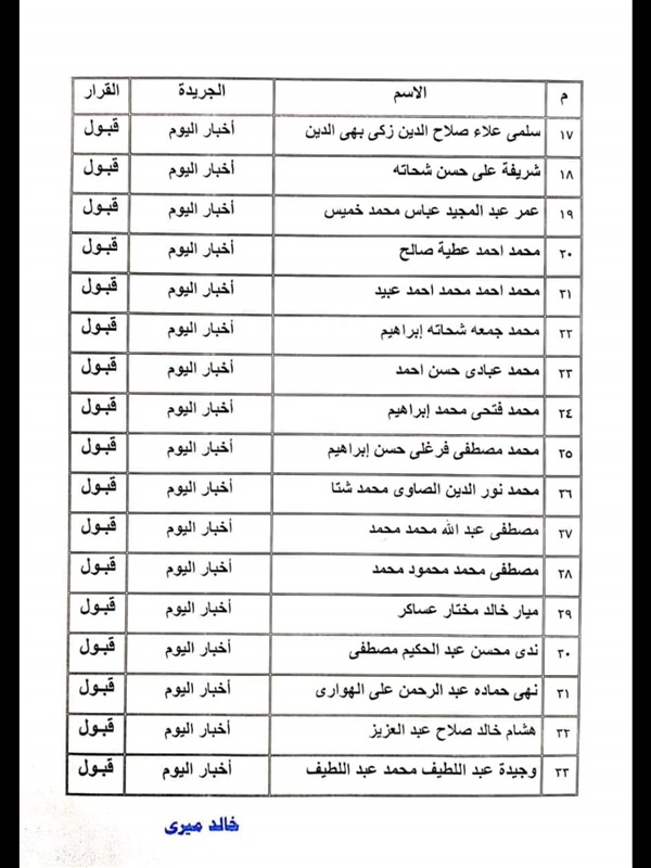 ننشر نتيجة القيد لجدول تحت التمرين بنقابة الصحفيين
