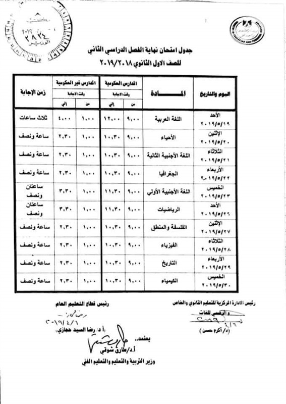 تعرف.. على جدول امتحانات الصف الأول الثانوي  