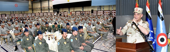 وزير الدفاع يلتقى مقاتلى القوات الجوية وطلبة الكلية الجوية ويشاركهم تناول الإفطار