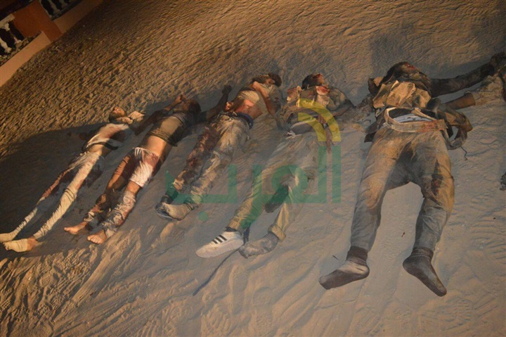 شاهد.. صور جثث العناصر الإرهابية المهاجمة لنقاط تأمين منطقة القواديس