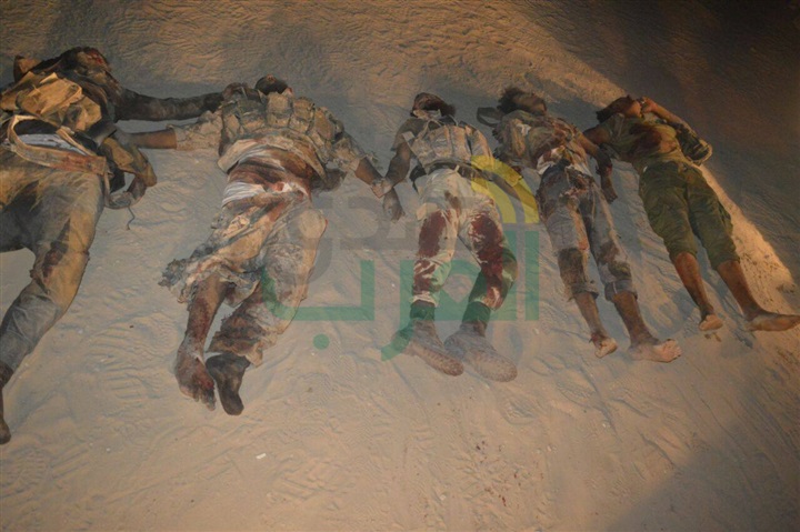 شاهد.. صور جثث العناصر الإرهابية المهاجمة لنقاط تأمين منطقة القواديس