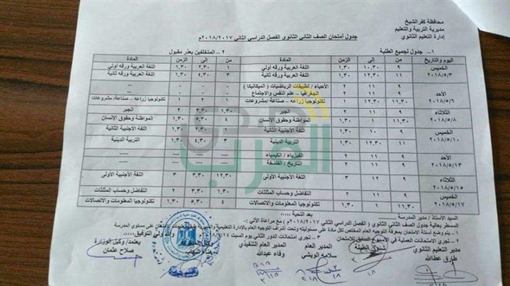 ننشر جدول امتحانات النقل للإبتدائية والإعدادية والثانوية بكفر الشيخ